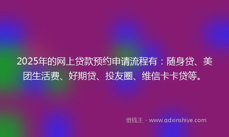 2025年的网上贷款预约申请流程有:随身贷、美团生活费、好期贷、投友圈、维信卡卡贷等。