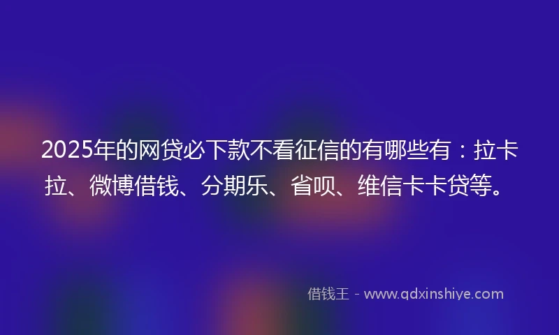 2025年的网贷必下款不看征信的有哪些有：拉卡拉、微博借钱、分期乐、省呗、维信卡卡贷等。