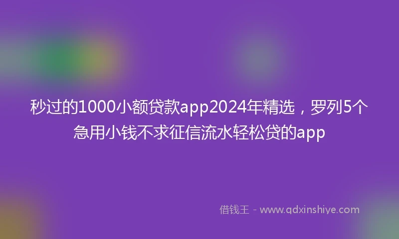 秒过的1000小额贷款app2024年精选，罗列5个急用小钱不求征信流水轻松贷的app