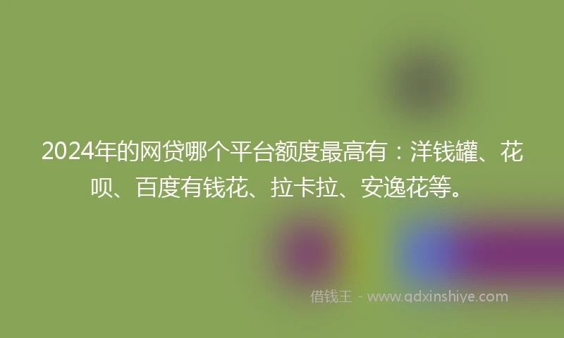 2024年的网贷哪个平台额度最高有：洋钱罐、花呗、百度有钱花、拉卡拉、安逸花等。