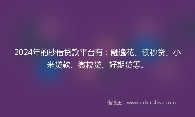 2024年的秒借贷款平台有：融逸花、读秒贷、小米贷款、微粒贷、好期贷等。