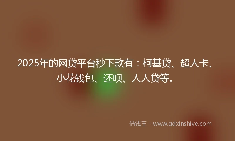 2025年的网贷平台秒下款有：柯基贷、超人卡、小花钱包、还呗、人人贷等。