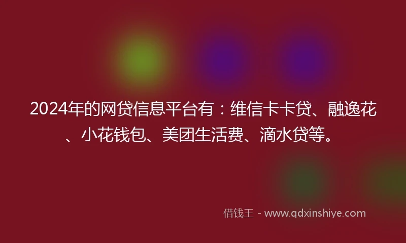 2024年的网贷信息平台有：维信卡卡贷、融逸花、小花钱包、美团生活费、滴水贷等。