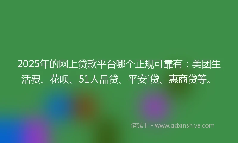 2025年的网上贷款平台哪个正规可靠有：美团生活费、花呗、51人品贷、平安i贷、惠商贷等。