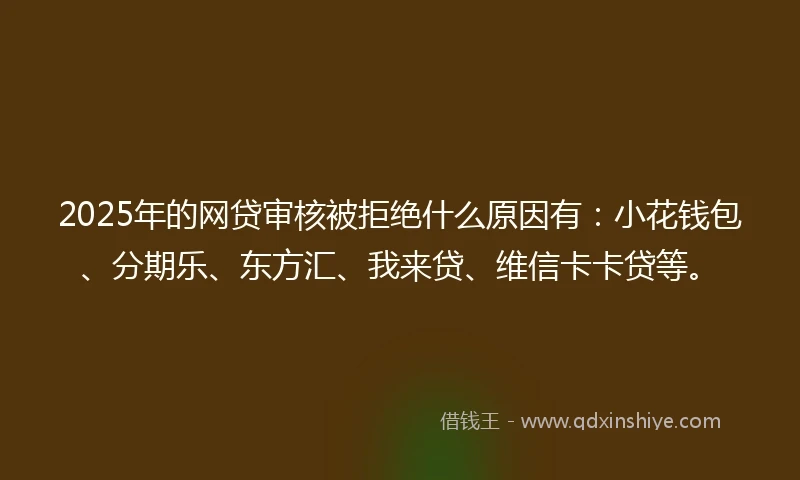 2025年的网贷审核被拒绝什么原因有：小花钱包、分期乐、东方汇、我来贷、维信卡卡贷等。