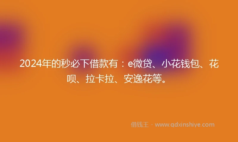 2024年的秒必下借款有：e微贷、小花钱包、花呗、拉卡拉、安逸花等。