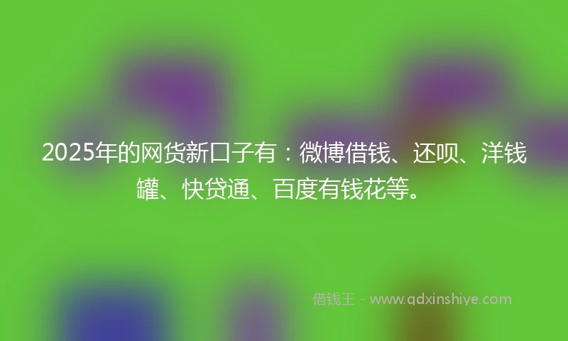 2025年的网货新口子有：微博借钱、还呗、洋钱罐、快贷通、百度有钱花等。