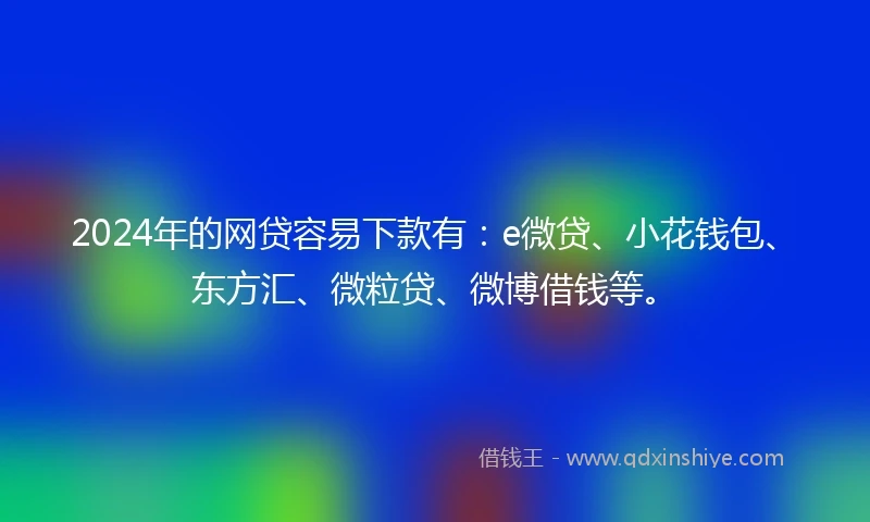 2024年的网贷容易下款有：e微贷、小花钱包、东方汇、微粒贷、微博借钱等。