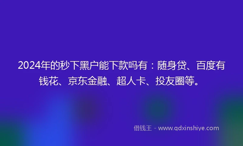 2024年的秒下黑户能下款吗有：随身贷、百度有钱花、京东金融、超人卡、投友圈等。