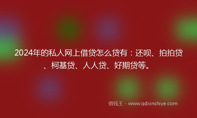 2024年的私人网上借贷怎么贷有：还呗、拍拍贷、柯基贷、人人贷、好期贷等。