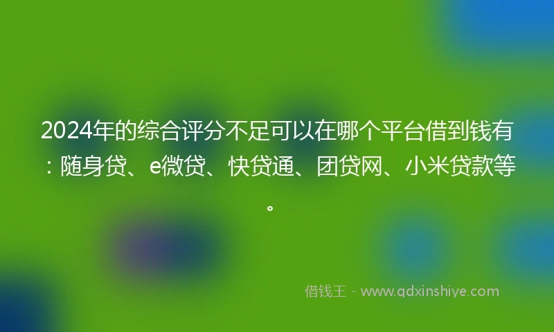 2024年的综合评分不足可以在哪个平台借到钱有：随身贷、e微贷、快贷通、团贷网、小米贷款等。