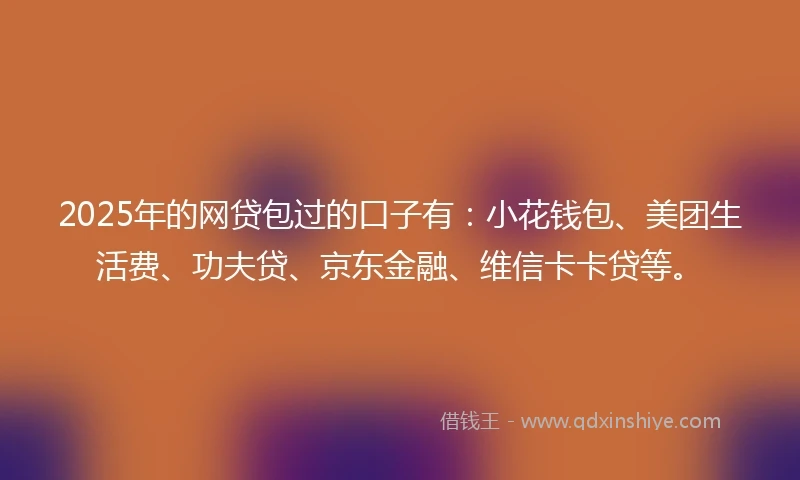 2025年的网贷包过的口子有：小花钱包、美团生活费、功夫贷、京东金融、维信卡卡贷等。