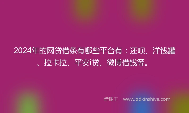 2024年的网贷借条有哪些平台有：还呗、洋钱罐、拉卡拉、平安i贷、微博借钱等。