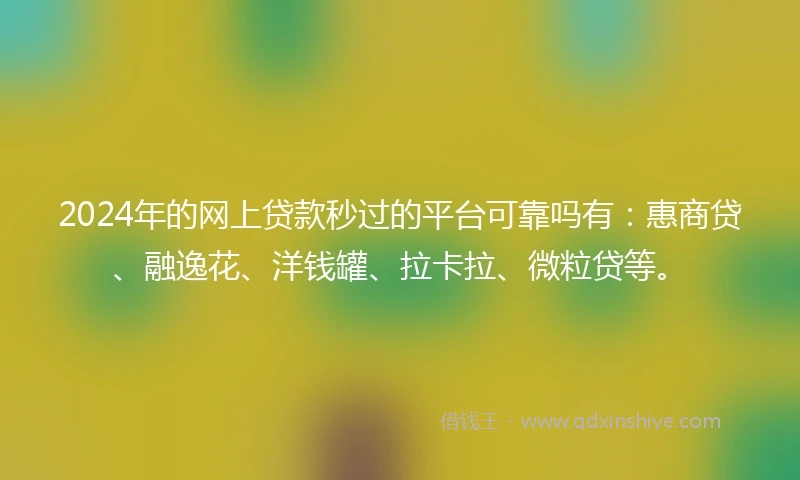 2024年的网上贷款秒过的平台可靠吗有：惠商贷、融逸花、洋钱罐、拉卡拉、微粒贷等。