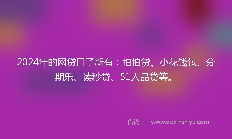 2024年的网贷口子新有：拍拍贷、小花钱包、分期乐、读秒贷、51人品贷等。