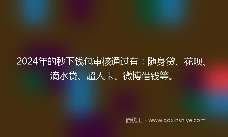 2024年的秒下钱包审核通过有：随身贷、花呗、滴水贷、超人卡、微博借钱等。