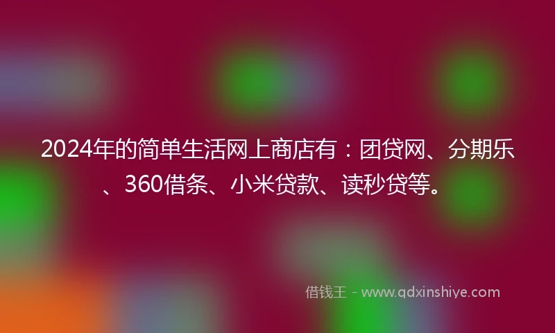 2024年的简单生活网上商店有：团贷网、分期乐、360借条、小米贷款、读秒贷等。