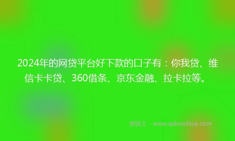 2024年的网贷平台好下款的口子有：你我贷、维信卡卡贷、360借条、京东金融、拉卡拉等。