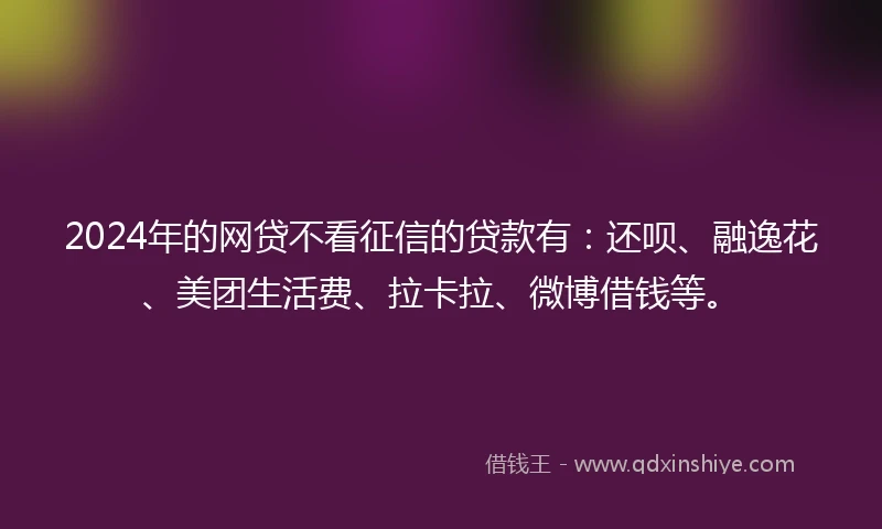 2024年的网贷不看征信的贷款有：还呗、融逸花、美团生活费、拉卡拉、微博借钱等。