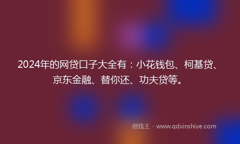 2024年的网贷口子大全有：小花钱包、柯基贷、京东金融、替你还、功夫贷等。