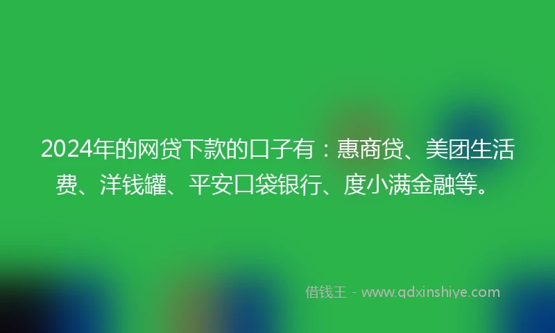 2024年的网贷下款的口子有：惠商贷、美团生活费、洋钱罐、平安口袋银行、度小满金融等。