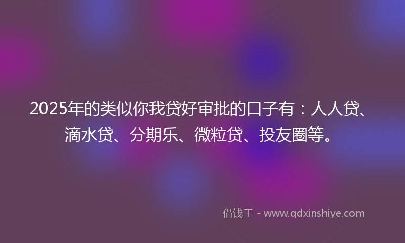2025年的类似你我贷好审批的口子有：人人贷、滴水贷、分期乐、微粒贷、投友圈等。