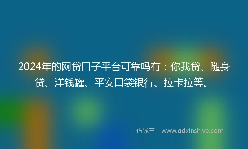 2024年的网贷口子平台可靠吗有：你我贷、随身贷、洋钱罐、平安口袋银行、拉卡拉等。