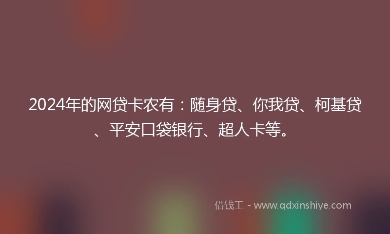 2024年的网贷卡农有：随身贷、你我贷、柯基贷、平安口袋银行、超人卡等。
