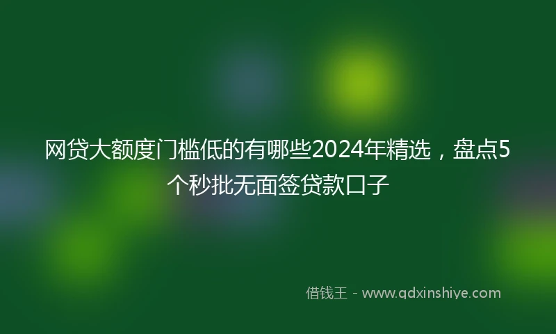 网贷大额度门槛低的有哪些2024年精选，盘点5个秒批无面签贷款口子