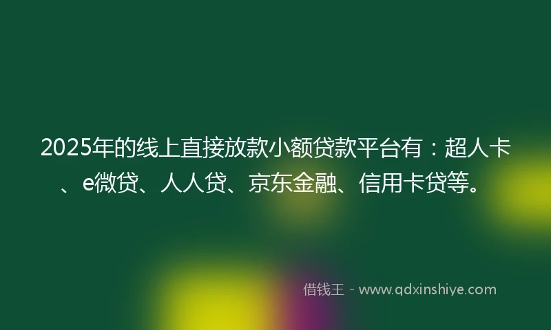 2025年的线上直接放款小额贷款平台有：超人卡、e微贷、人人贷、京东金融、信用卡贷等。