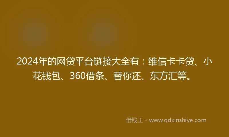 2024年的网贷平台链接大全有:维信卡卡贷、小花钱包、360借条、替你还、东方汇等。
