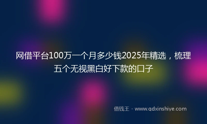 网借平台100万一个月多少钱2025年精选，梳理五个无视黑白好下款的口子