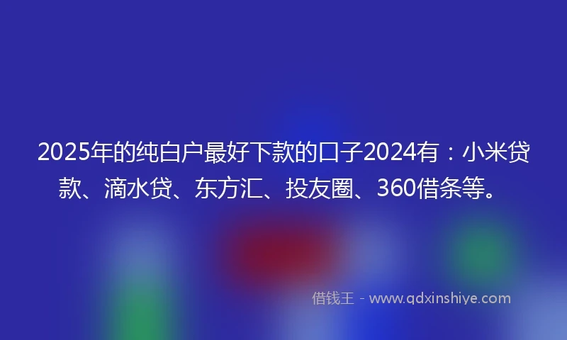 2025年的纯白户最好下款的口子2024有：小米贷款、滴水贷、东方汇、投友圈、360借条等。