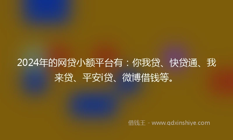 2024年的网贷小额平台有：你我贷、快贷通、我来贷、平安i贷、微博借钱等。