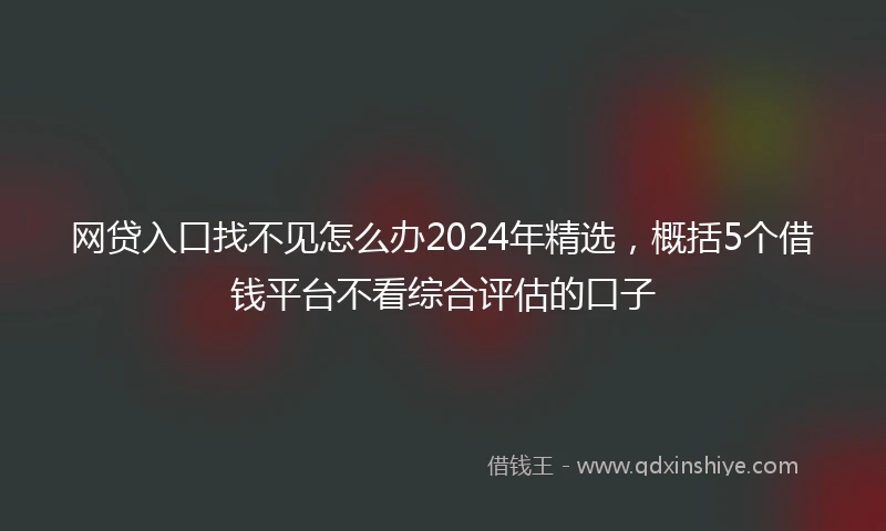 网贷入口找不见怎么办2024年精选，概括5个借钱平台不看综合评估的口子