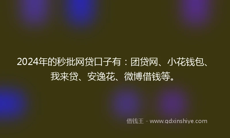 2024年的秒批网贷口子有：团贷网、小花钱包、我来贷、安逸花、微博借钱等。