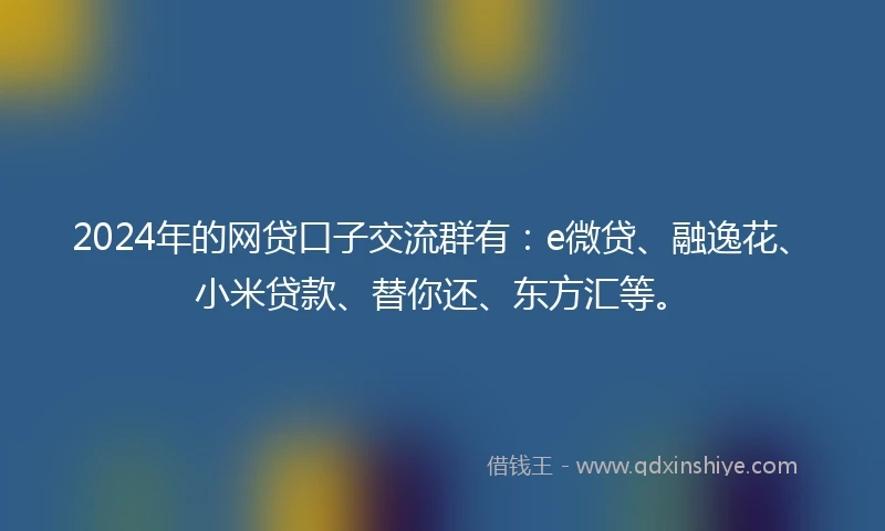 2024年的网贷口子交流群有:e微贷、融逸花、小米贷款、替你还、东方汇等。