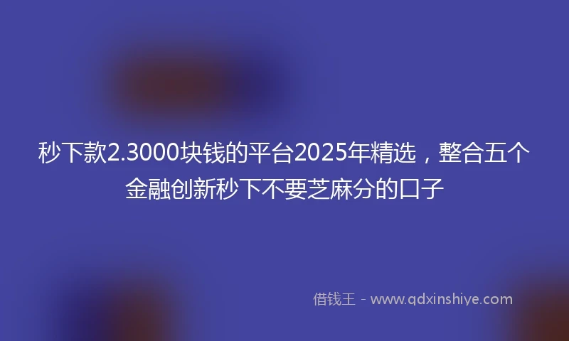 秒下款2.3000块钱的平台2025年精选，整合五个金融创新秒下不要芝麻分的口子
