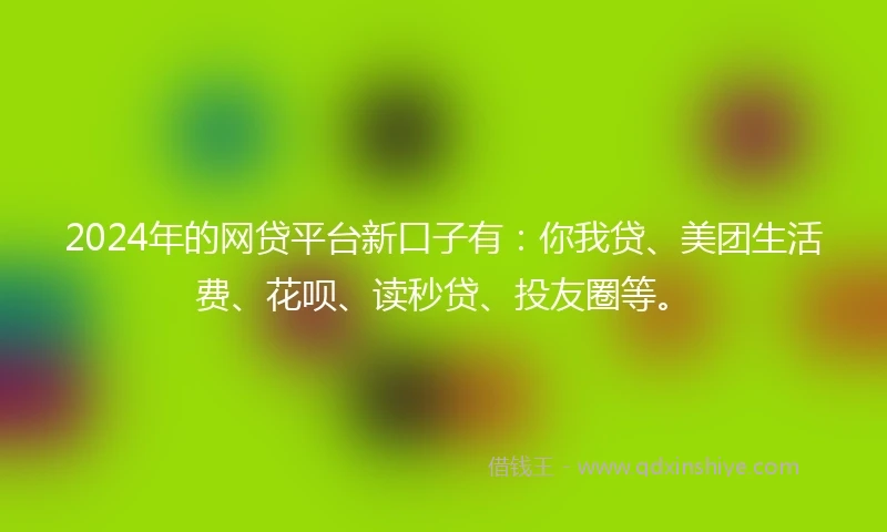 2024年的网贷平台新口子有：你我贷、美团生活费、花呗、读秒贷、投友圈等。