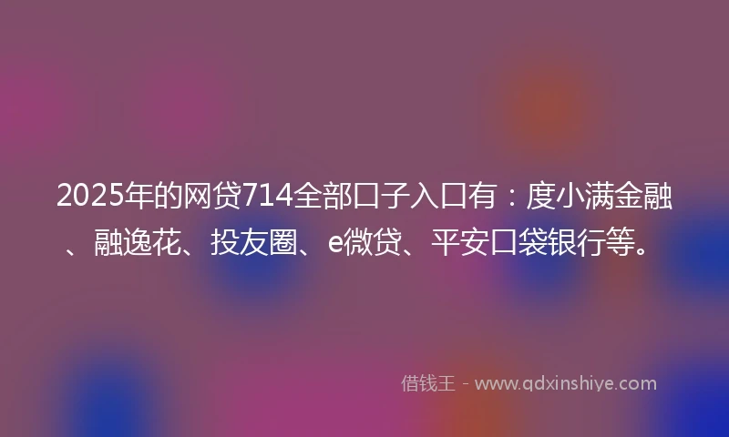 2025年的网贷714全部口子入口有：度小满金融、融逸花、投友圈、e微贷、平安口袋银行等。