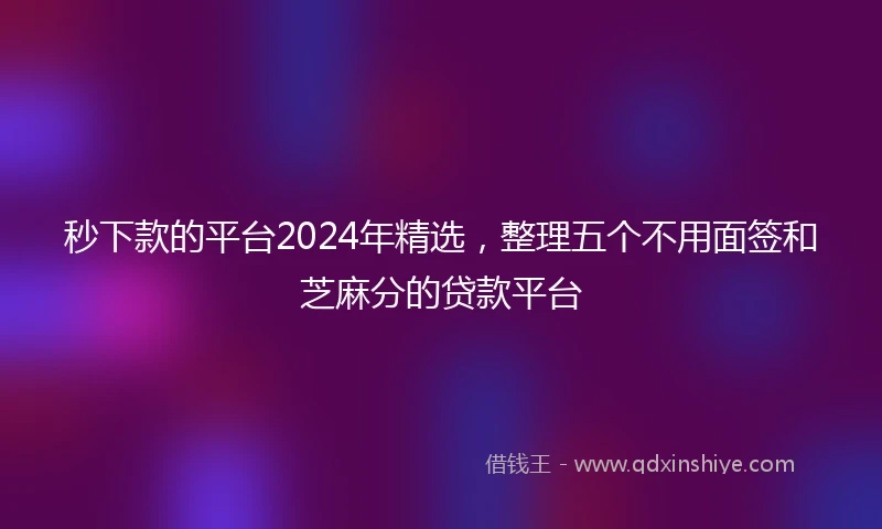 秒下款的平台2024年精选，整理五个不用面签和芝麻分的贷款平台
