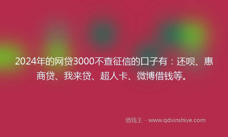 2024年的网贷3000不查征信的口子有：还呗、惠商贷、我来贷、超人卡、微博借钱等。