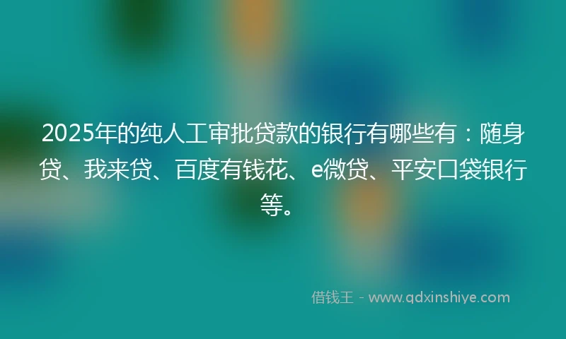 2025年的纯人工审批贷款的银行有哪些有：随身贷、我来贷、百度有钱花、e微贷、平安口袋银行等。