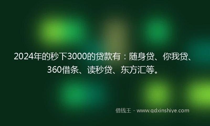 2024年的秒下3000的贷款有：随身贷、你我贷、360借条、读秒贷、东方汇等。