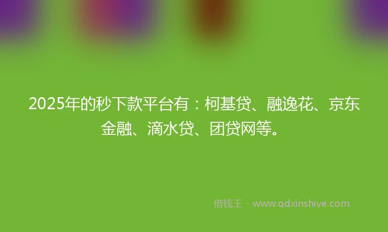 2025年的秒下款平台有：柯基贷、融逸花、京东金融、滴水贷、团贷网等。