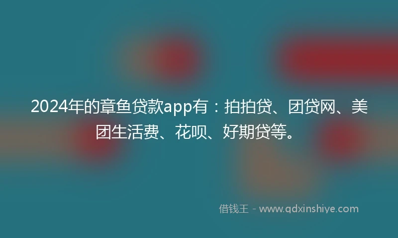 2024年的章鱼贷款app有:拍拍贷、团贷网、美团生活费、花呗、好期贷等。