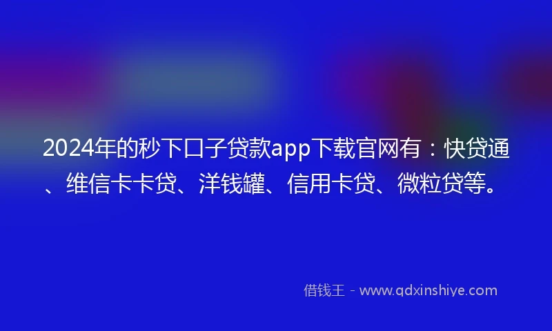 2024年的秒下口子贷款app下载官网有：快贷通、维信卡卡贷、洋钱罐、信用卡贷、微粒贷等。