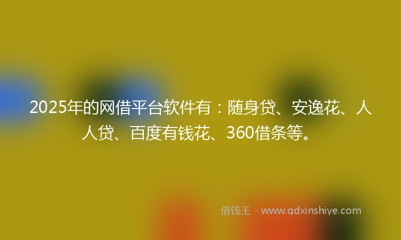 2025年的网借平台软件有：随身贷、安逸花、人人贷、百度有钱花、360借条等。