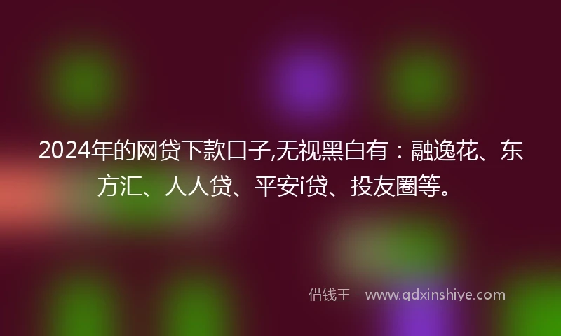 2024年的网贷下款口子,无视黑白有：融逸花、东方汇、人人贷、平安i贷、投友圈等。