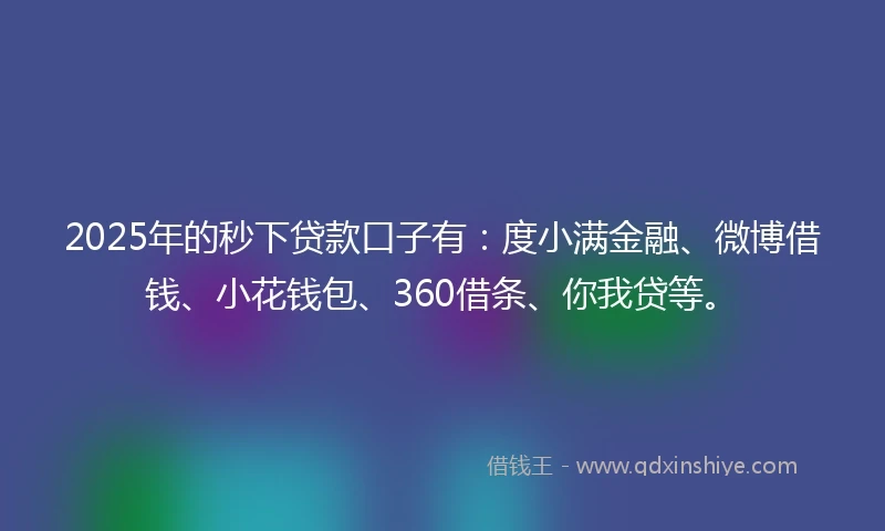 2025年的秒下贷款口子有：度小满金融、微博借钱、小花钱包、360借条、你我贷等。